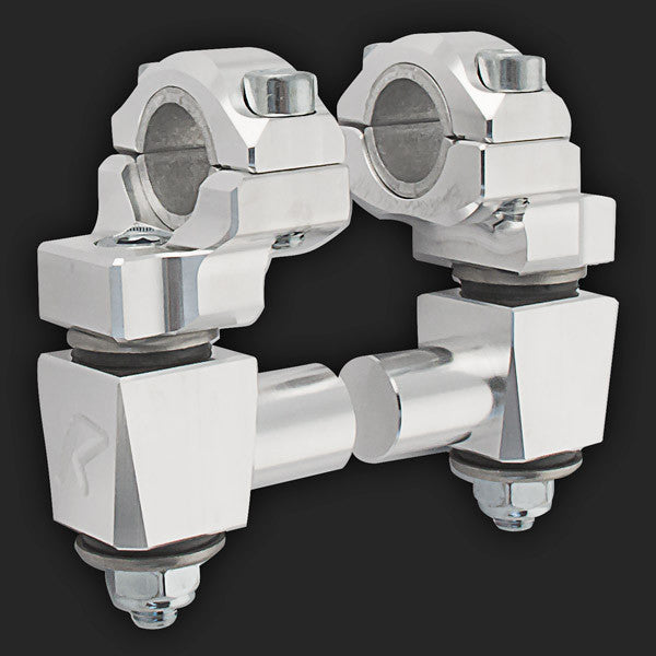 2" Pivoting Anti-Vibe Bar Risers with a 7/8" stem clamp, can accept 7/8" OR 1 1/8" Handlebar- 2 Color Options
