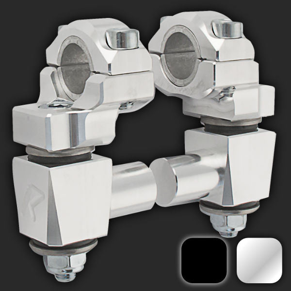2" Pivoting Anti-Vibe Bar Risers with a 7/8" stem clamp, can accept 7/8" OR 1 1/8" Handlebar- 2 Color Options