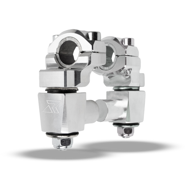 2" Pivoting Anti-Vibe Bar Risers with a 7/8" stem clamp, can accept 7/8" OR 1 1/8" Handlebar- 2 Color Options